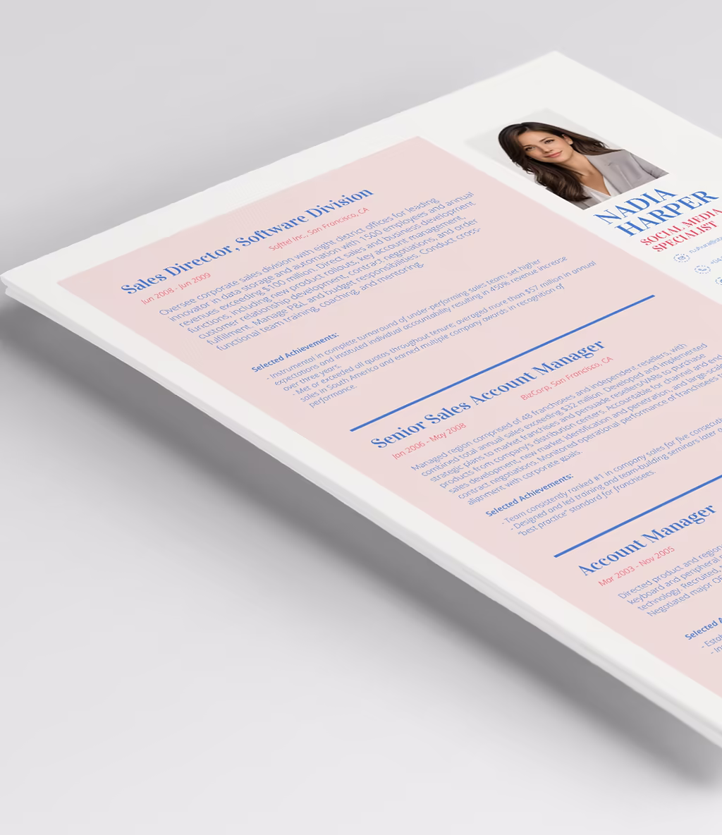 Alhena resume template header detail