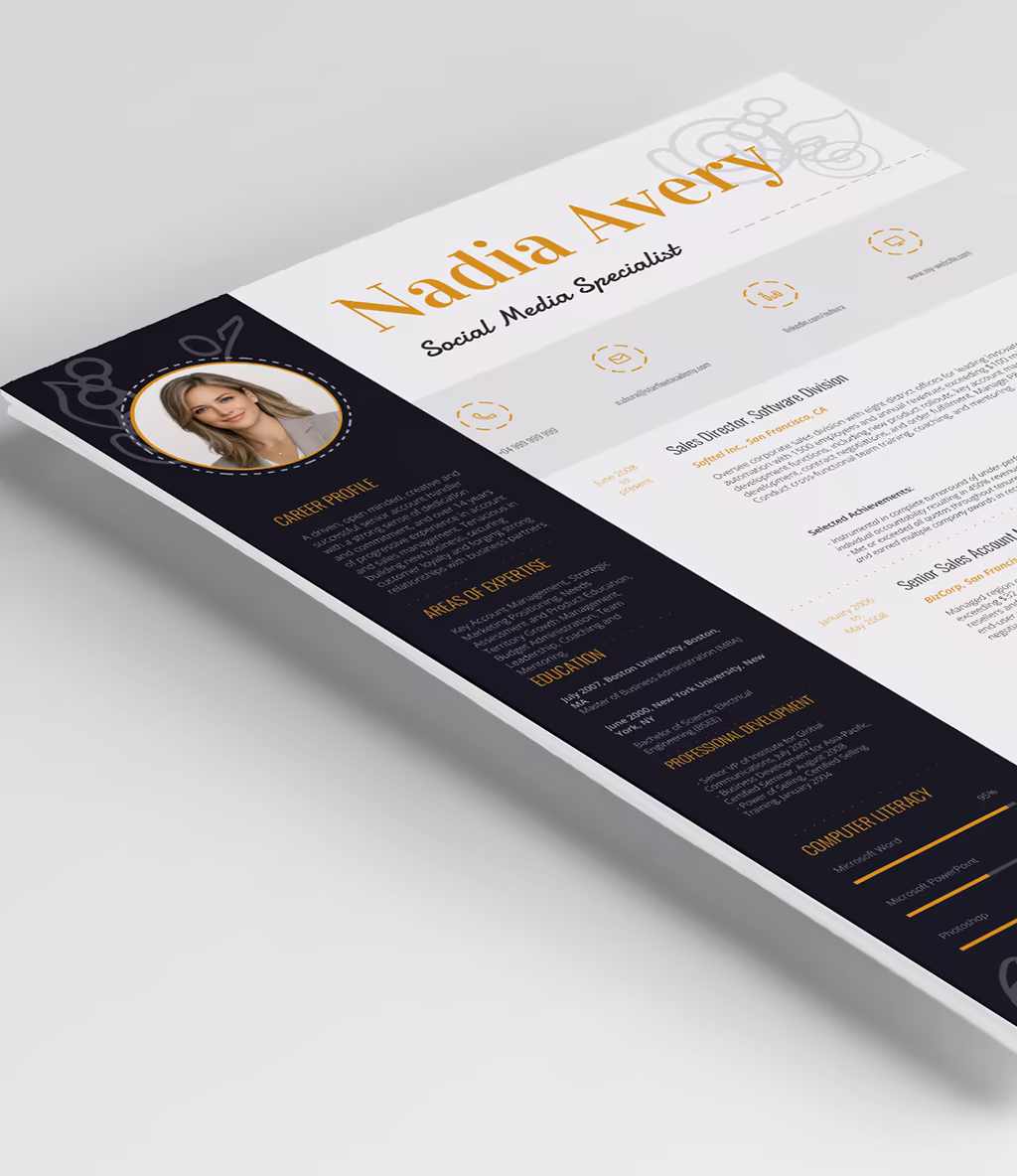 Alya resume template header detail