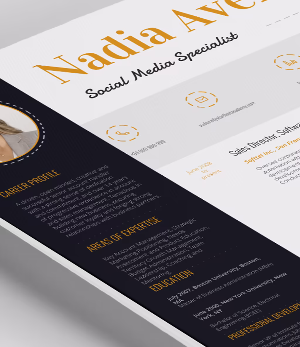Alya resume template content detail