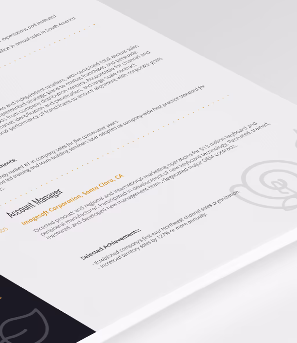 Alya resume template experience detail