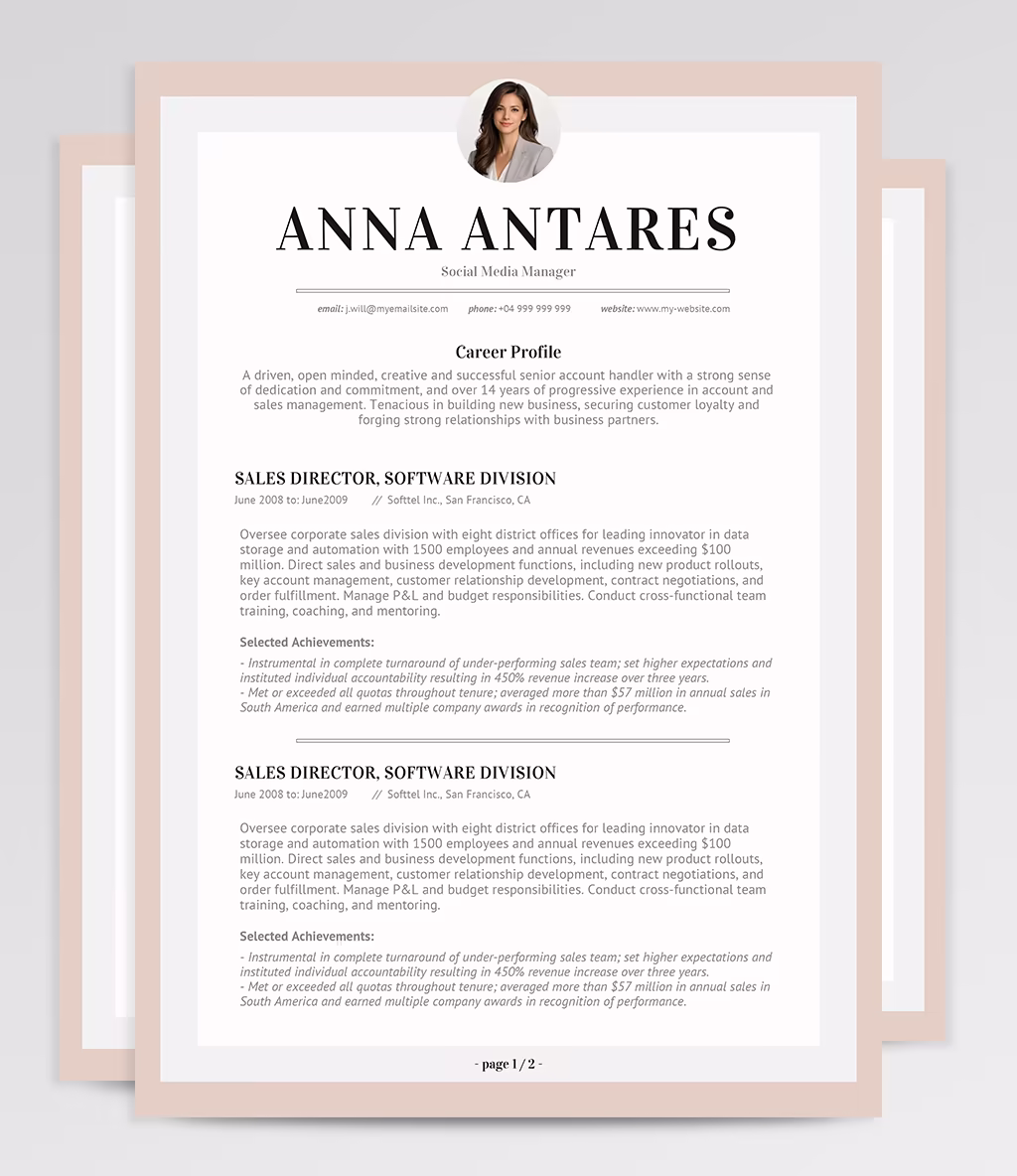 Antares resume template overview