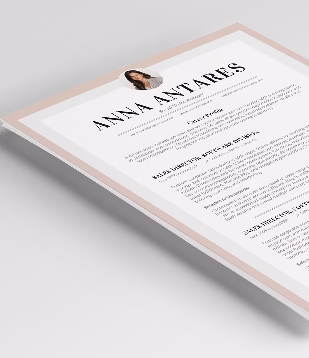 Antares resume template header detail