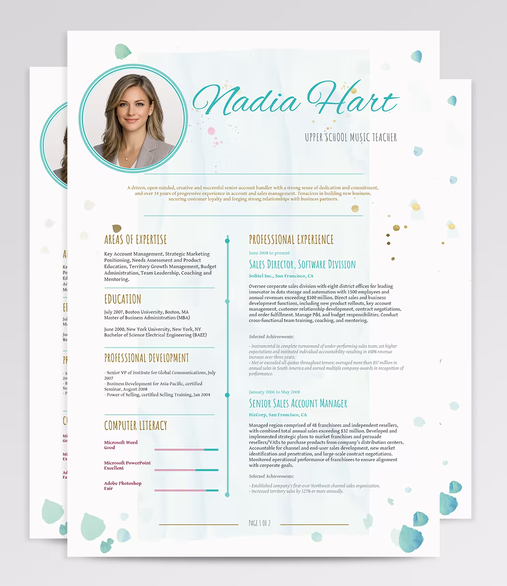 BellaBlue resume template overview