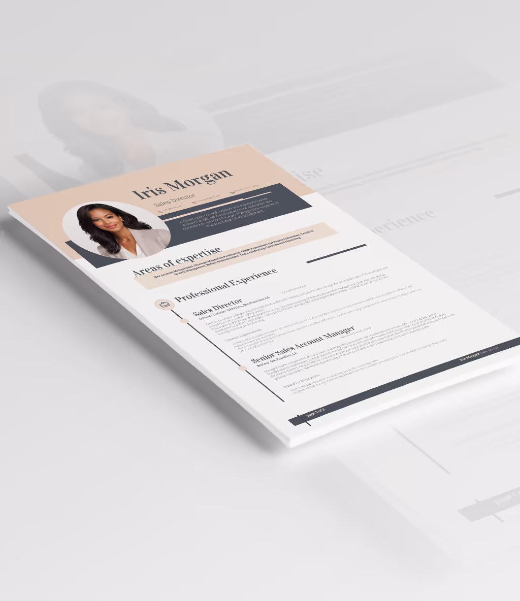 Carminia resume template angled mockup