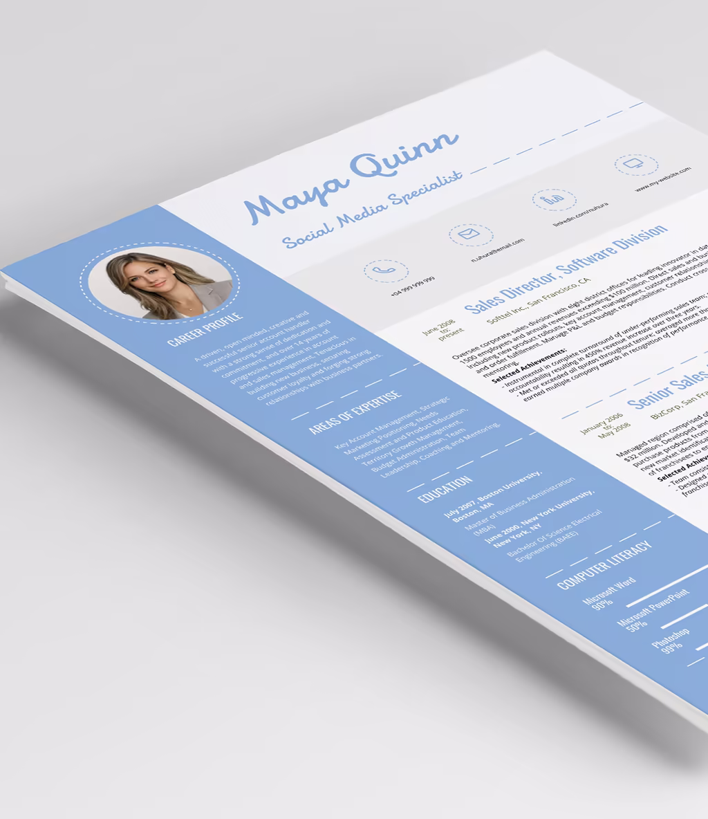 Cassiopeia resume template header detail