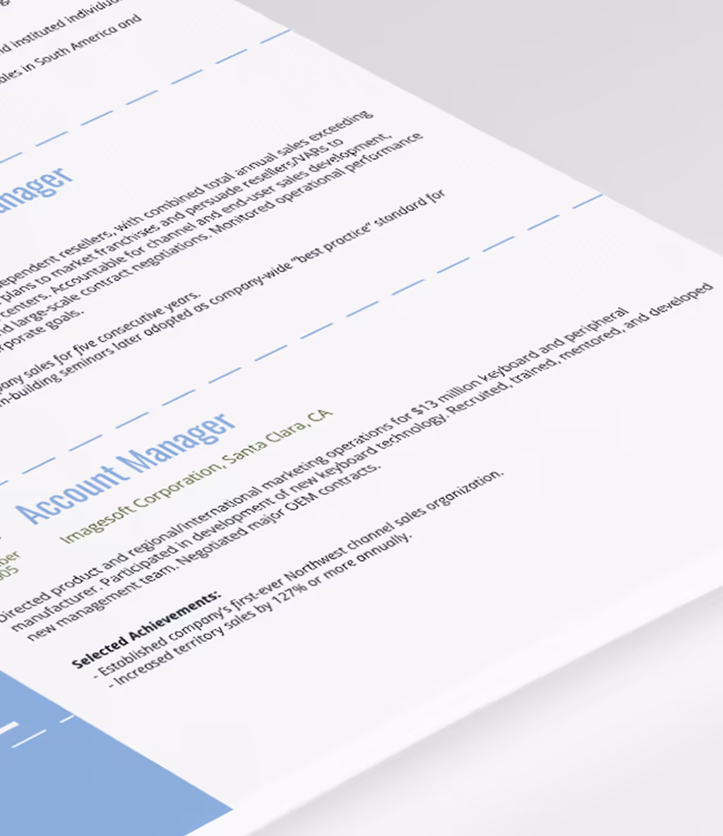 Cassiopeia resume template experience detail