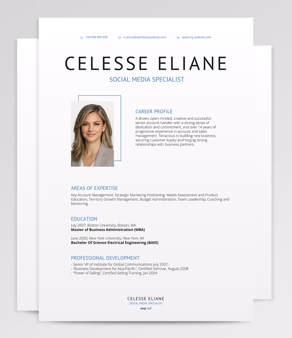 Celesse resume template overview