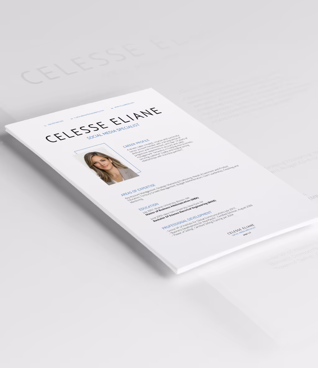 Celesse resume template angled mockup