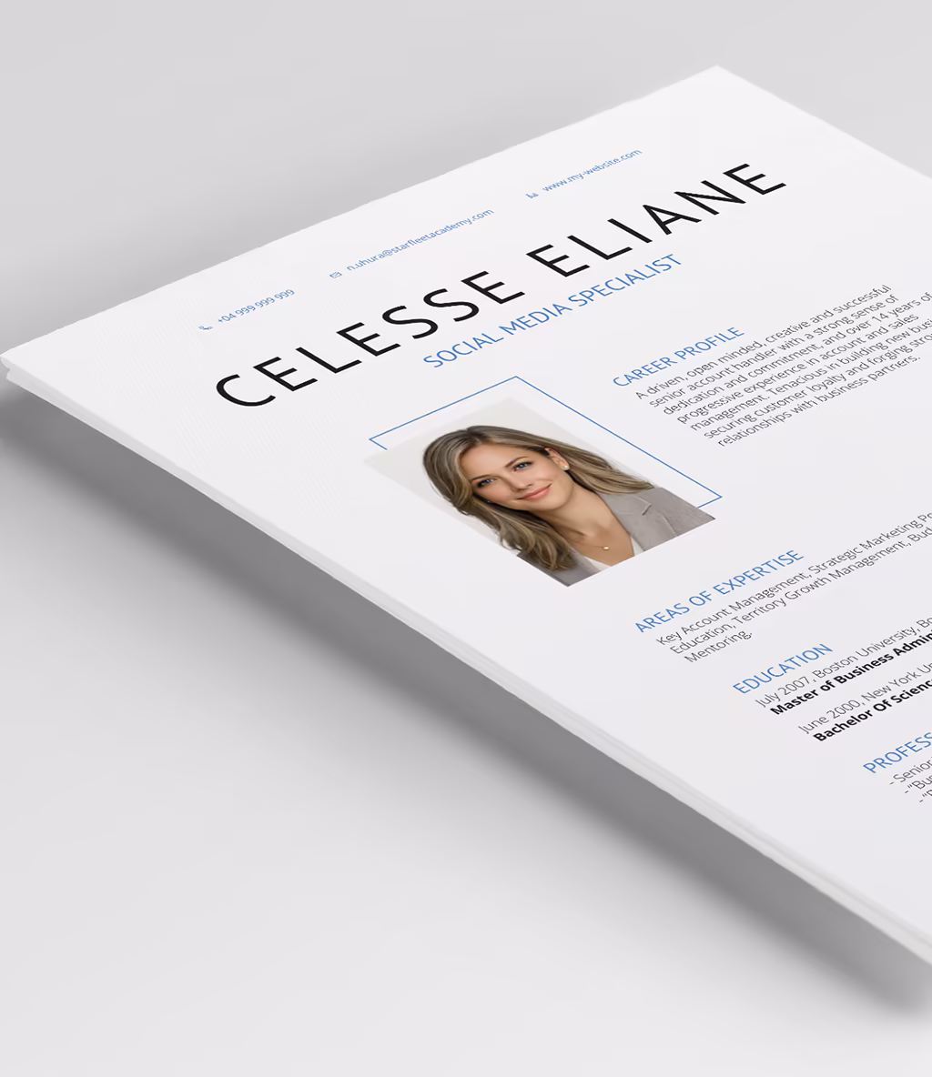 Celesse resume template header detail