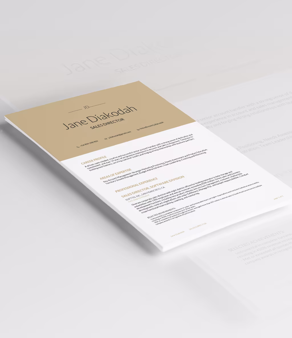 Diakodah resume template angled mockup