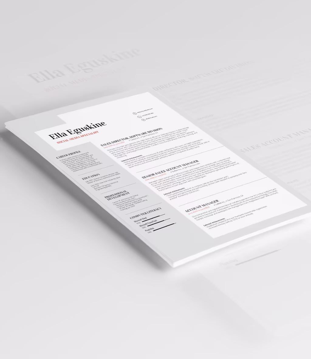 Eguskine resume template angled mockup