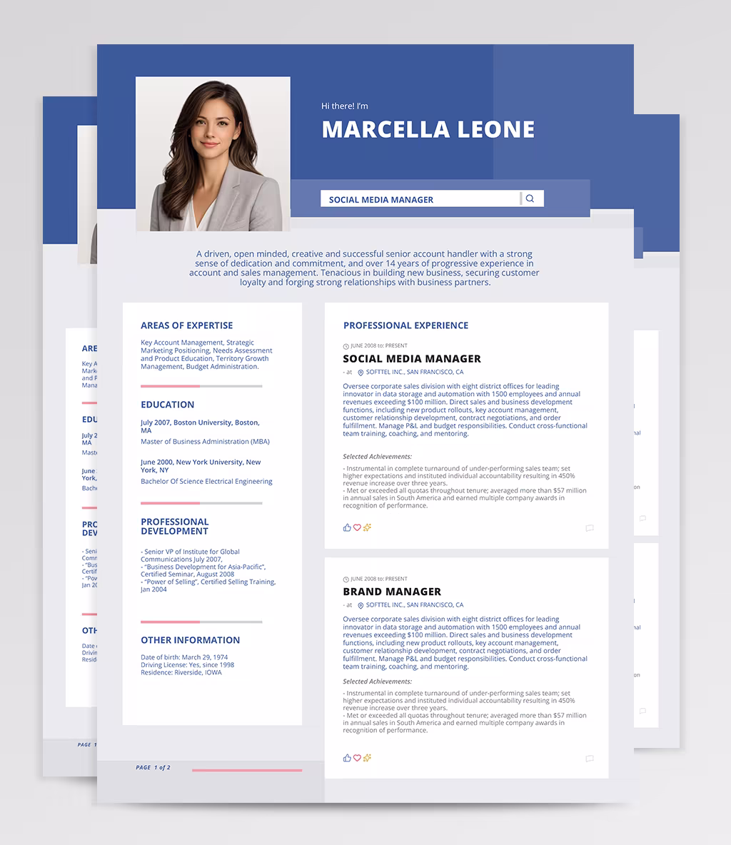 Facebook resume template overview