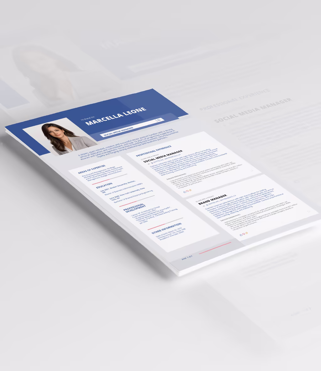 Facebook resume template angled mockup