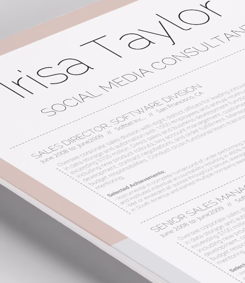 Irisa resume template content detail