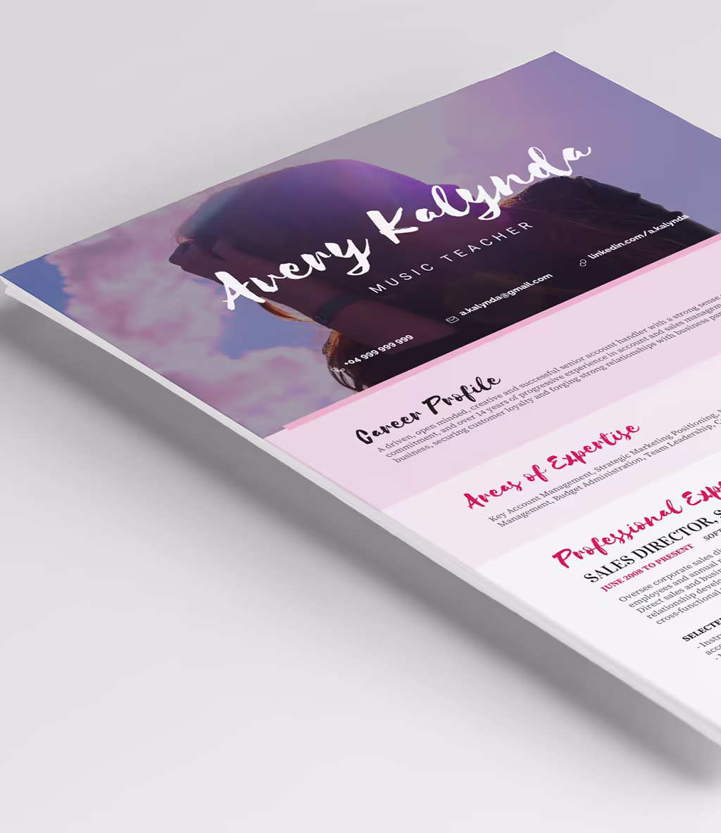Kalynda resume template header detail