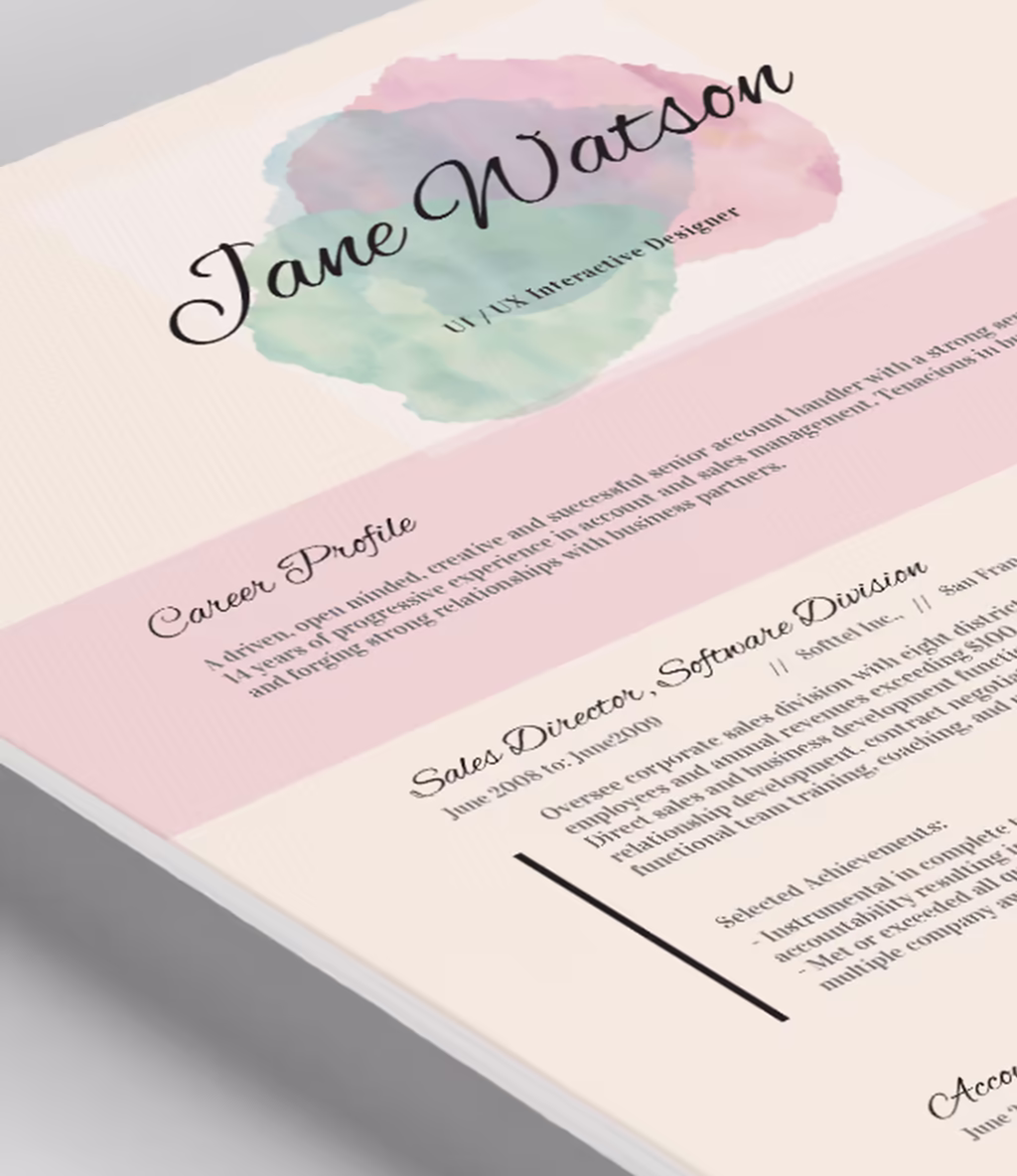 Kiania resume template content detail
