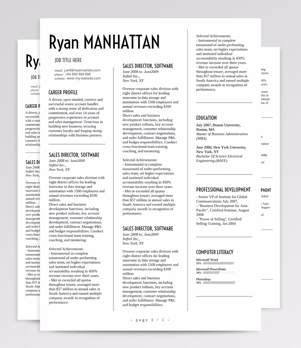 Manhattan resume template overview