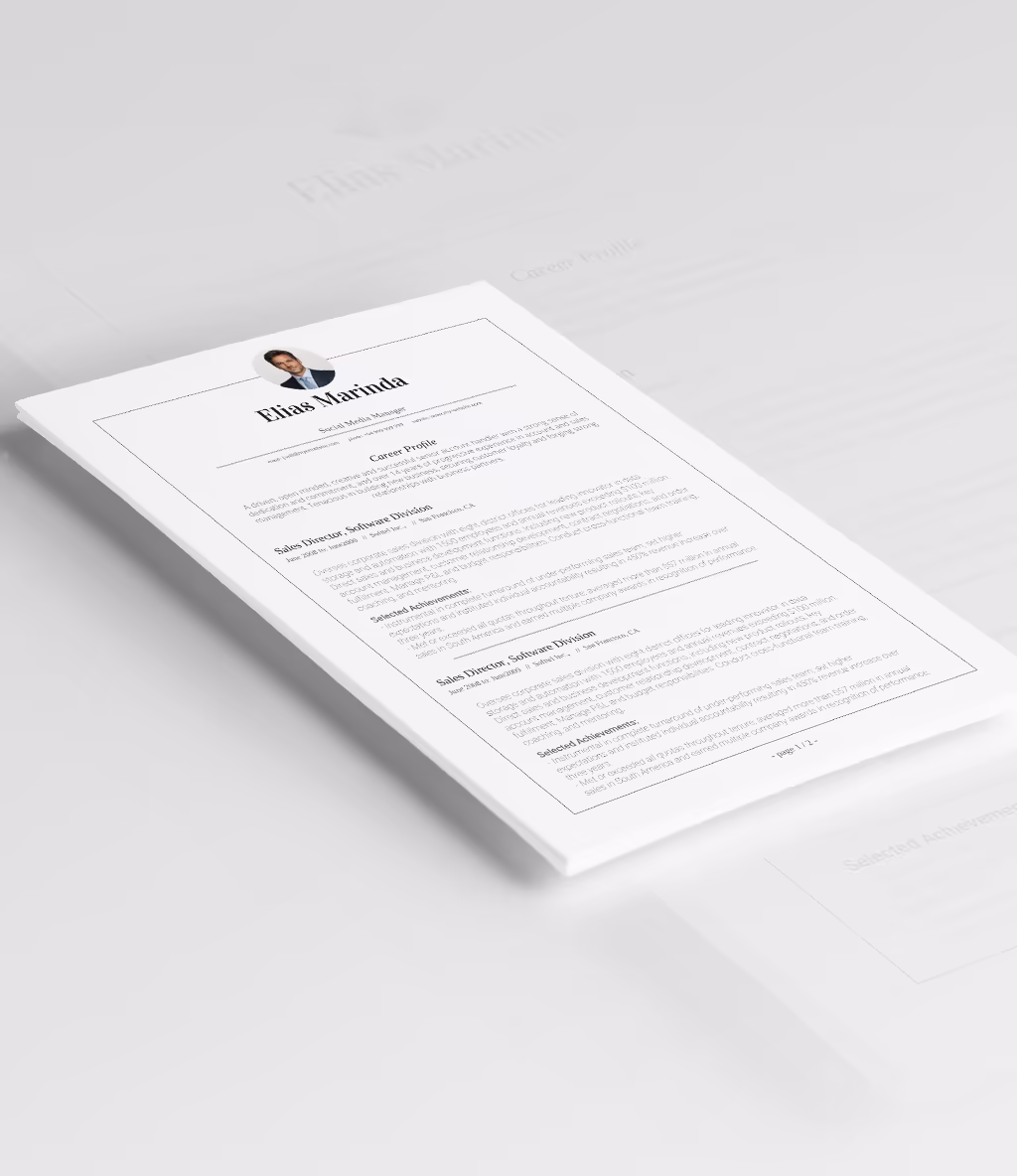 Marinda resume template angled mockup