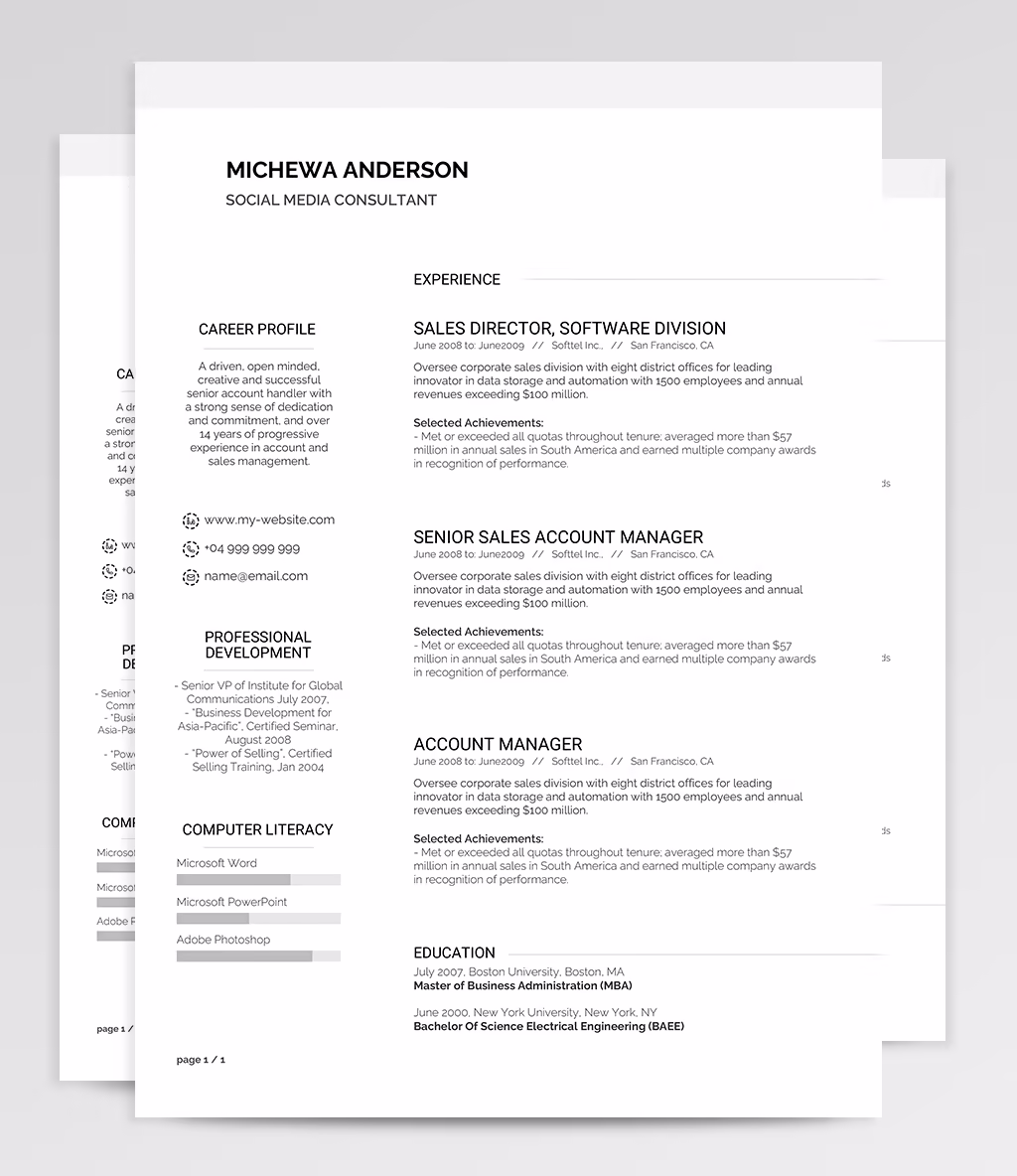 Michewa resume template overview