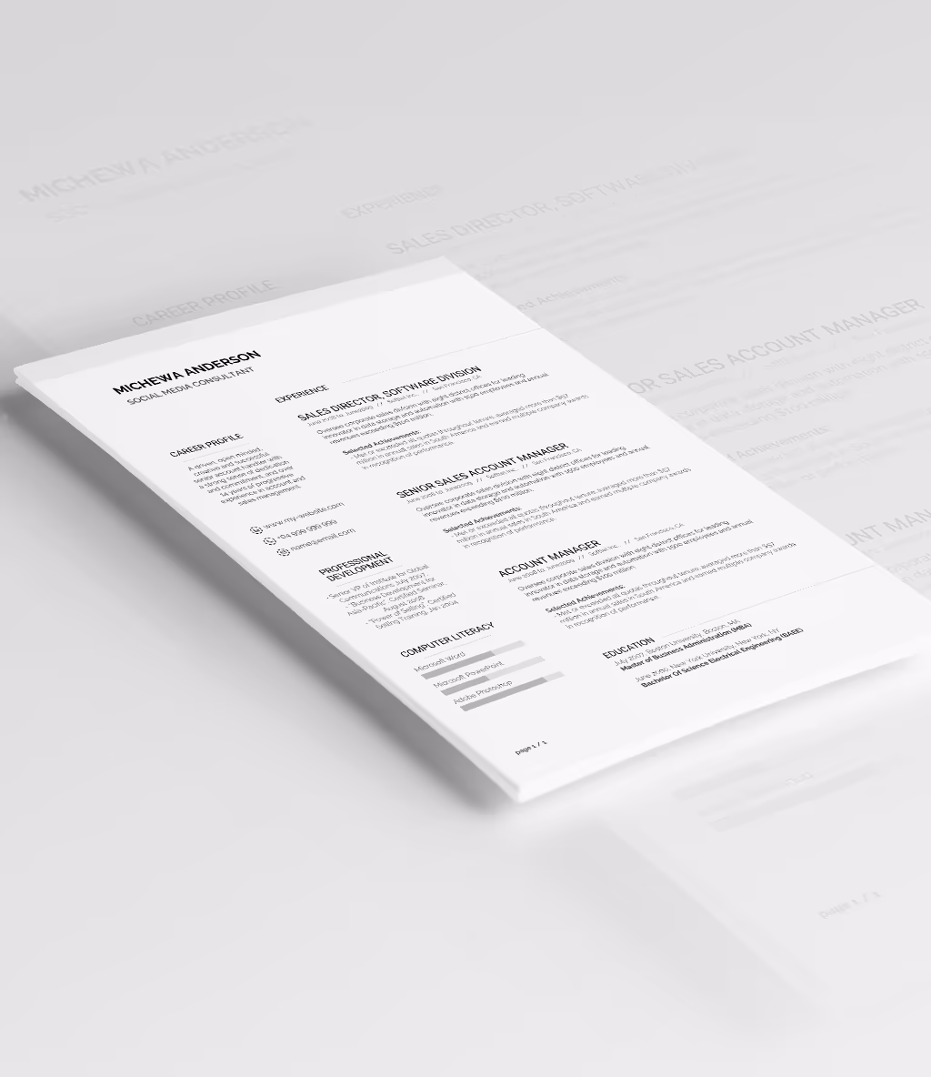 Michewa resume template angled mockup