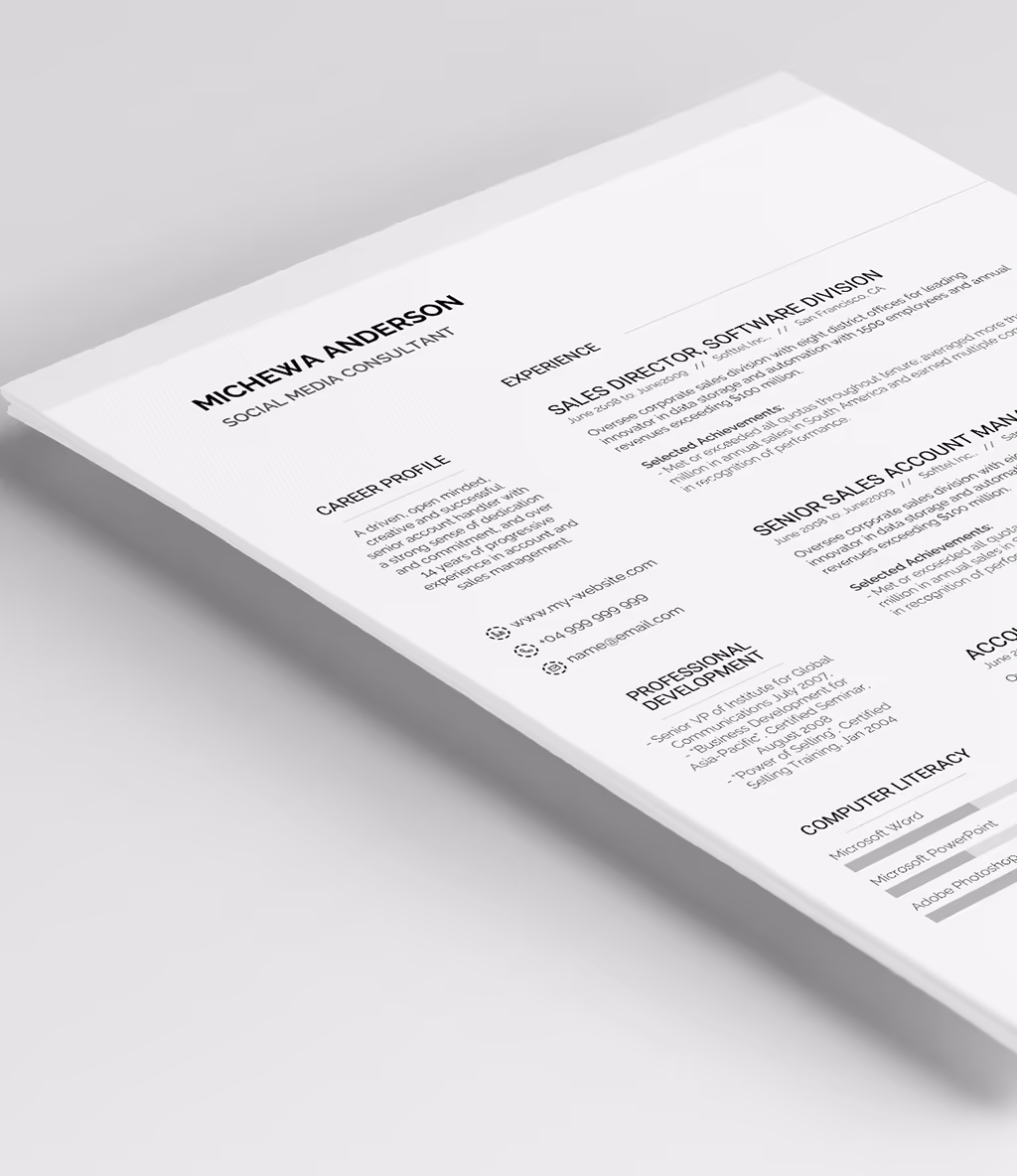 Michewa resume template header detail