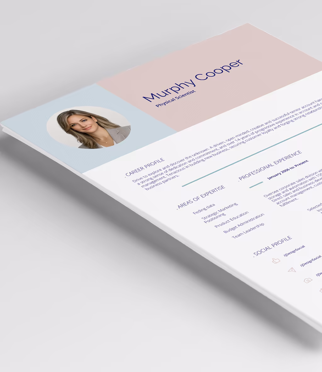 Murphy resume template header detail