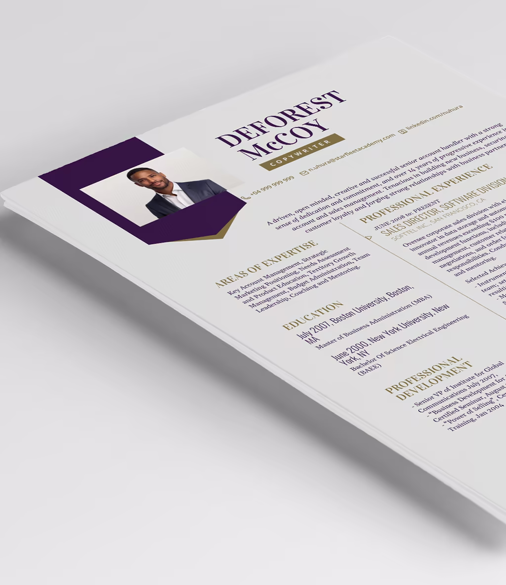 Priam resume template header detail