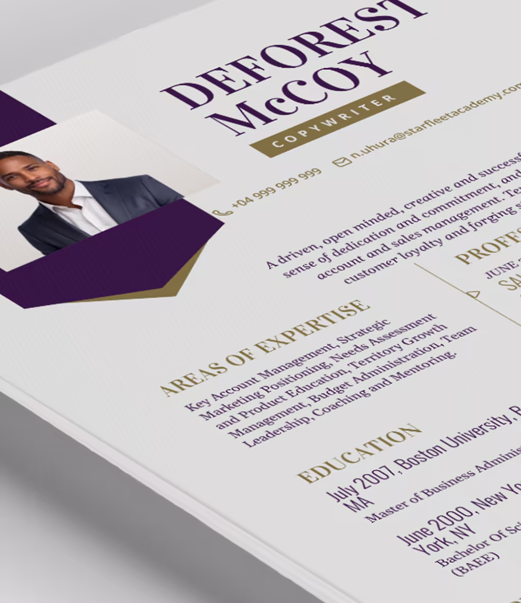 Priam resume template content detail
