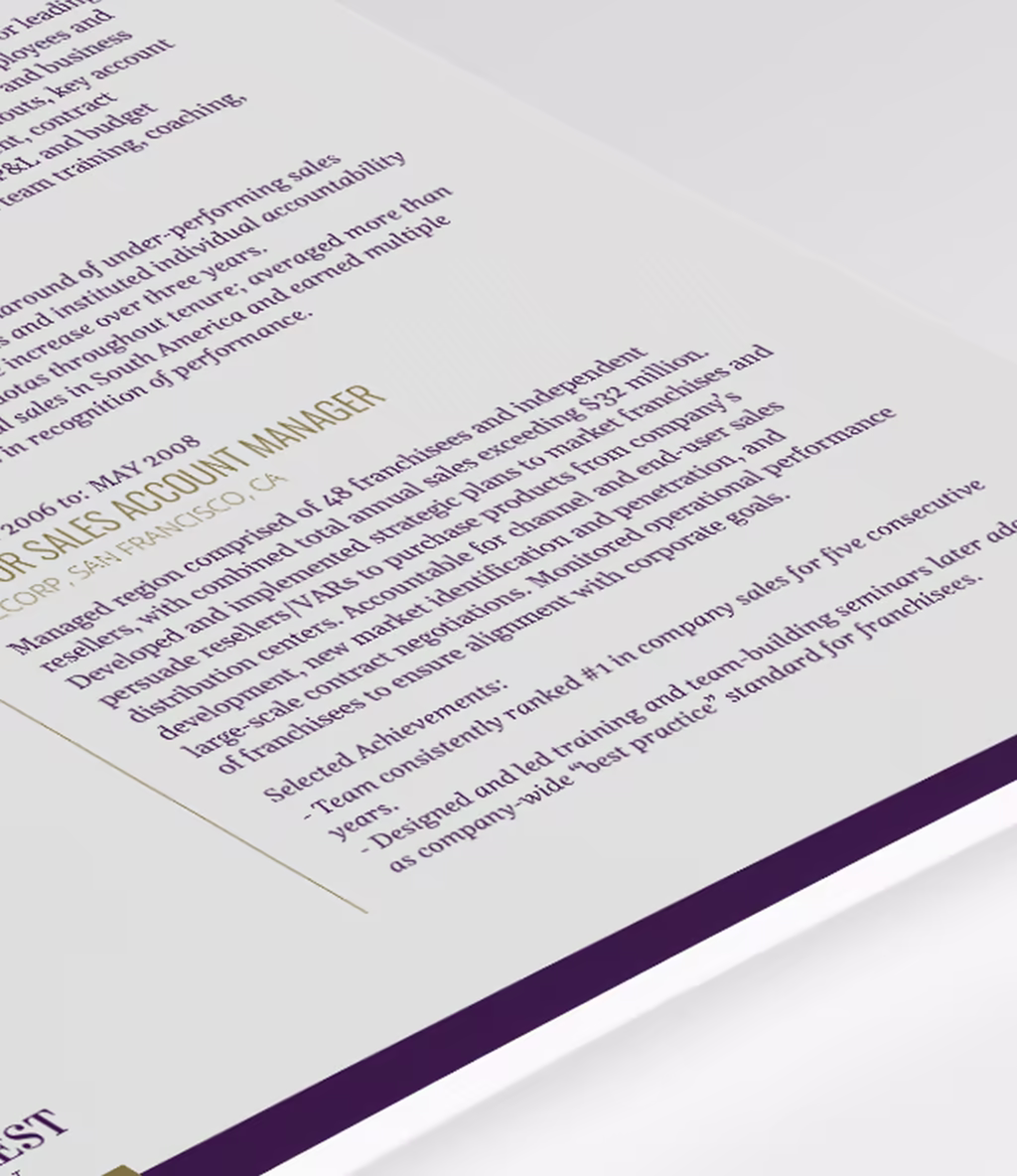 Priam resume template experience detail