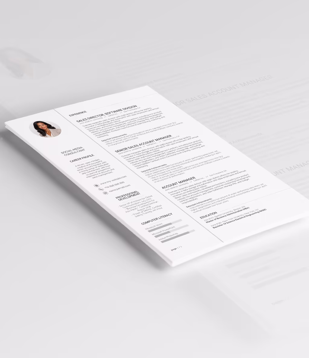 Synnove resume template angled mockup