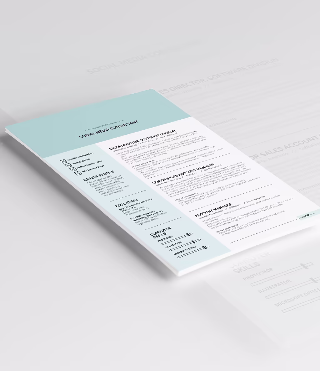 Tarika resume template angled mockup