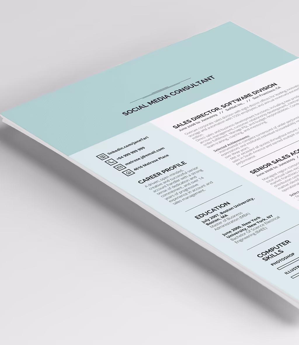 Tarika resume template header detail
