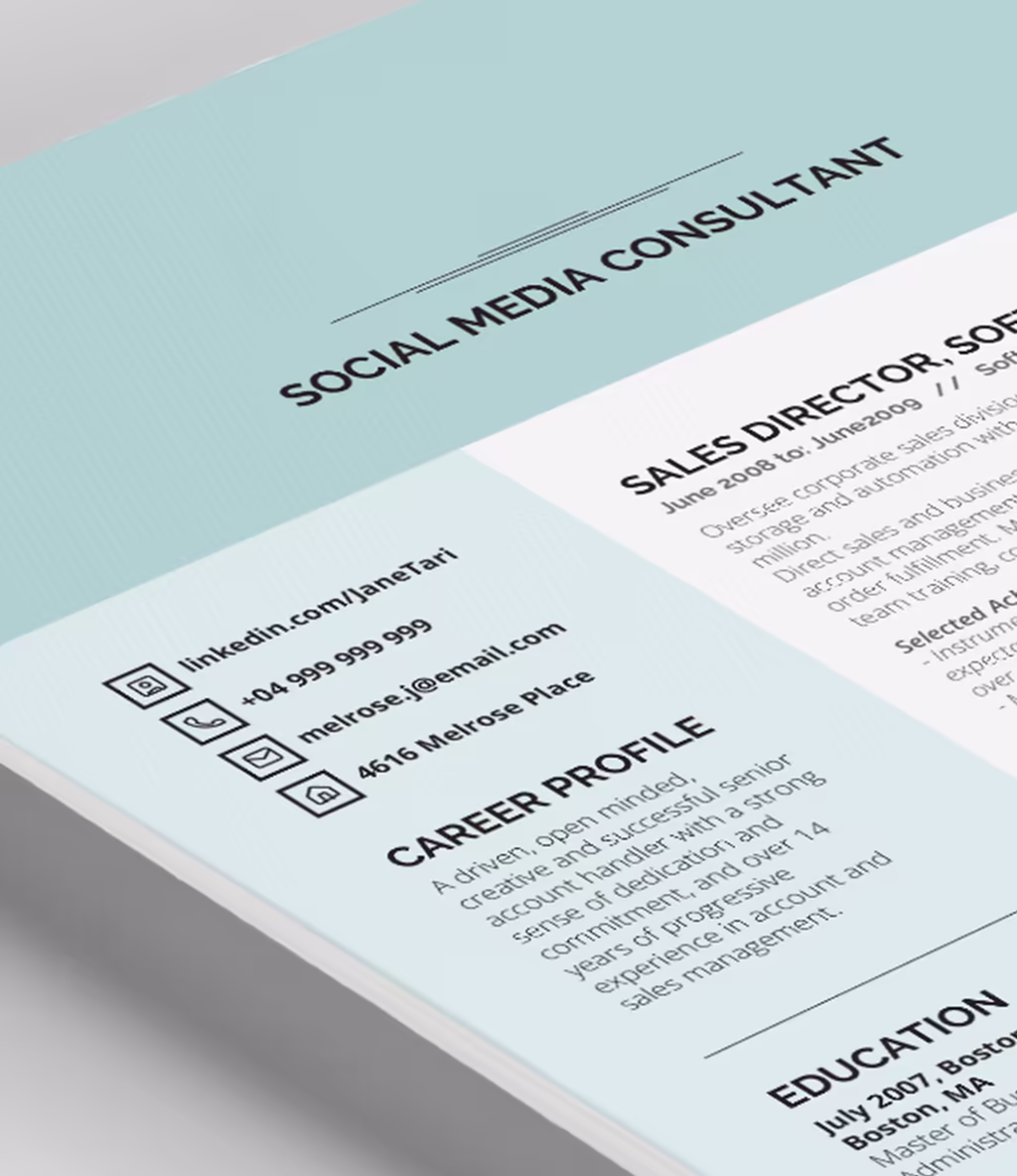 Tarika resume template content detail