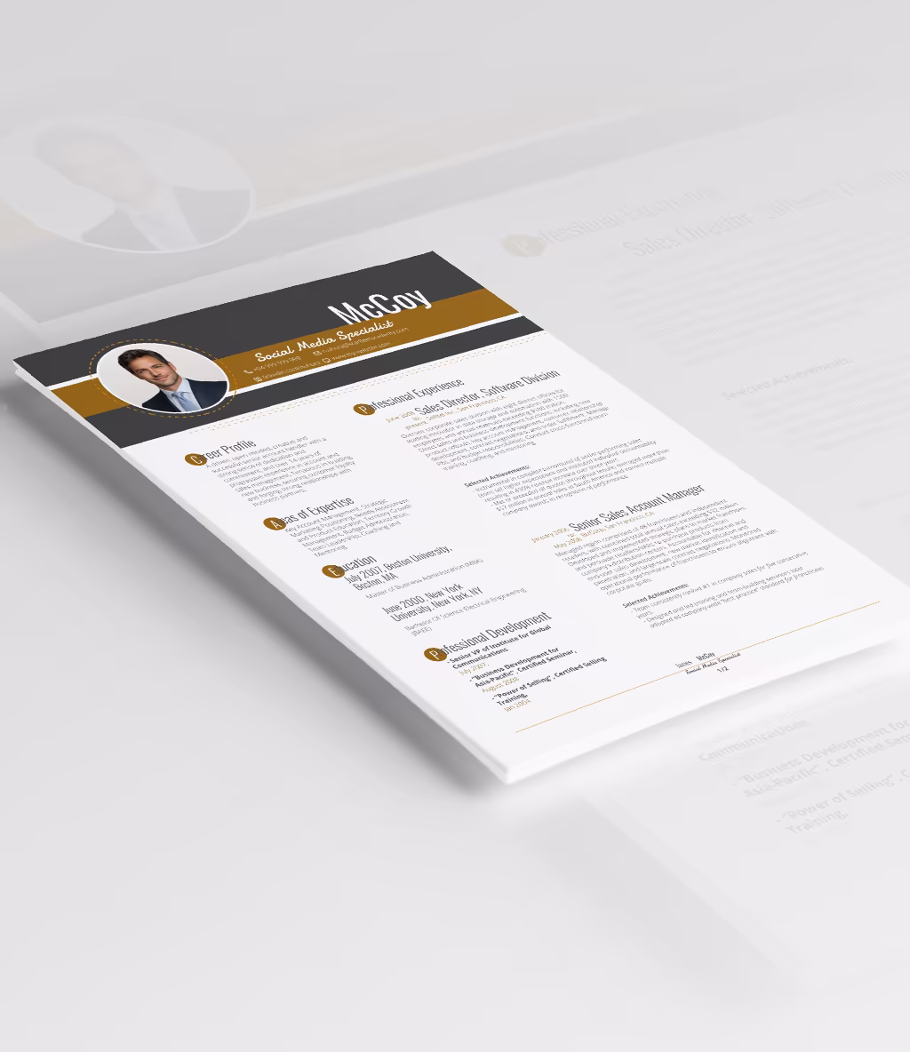 Virgo resume template angled mockup