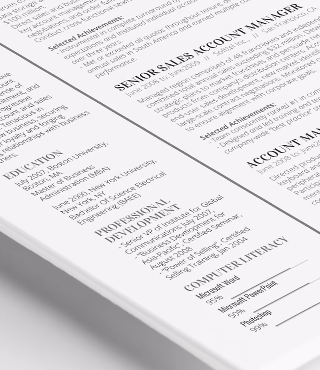Volantis A resume template skills detail