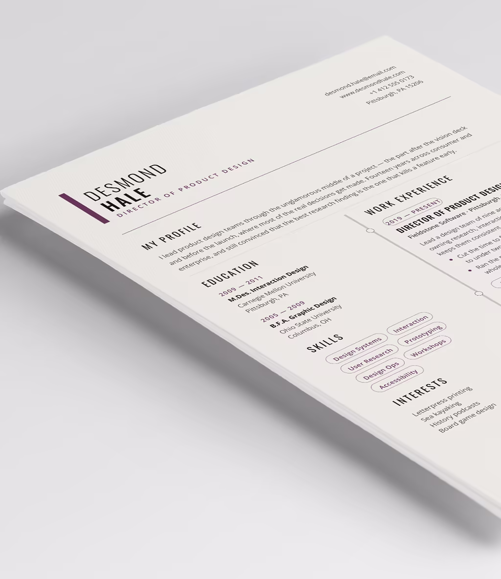 Caelum resume template header detail