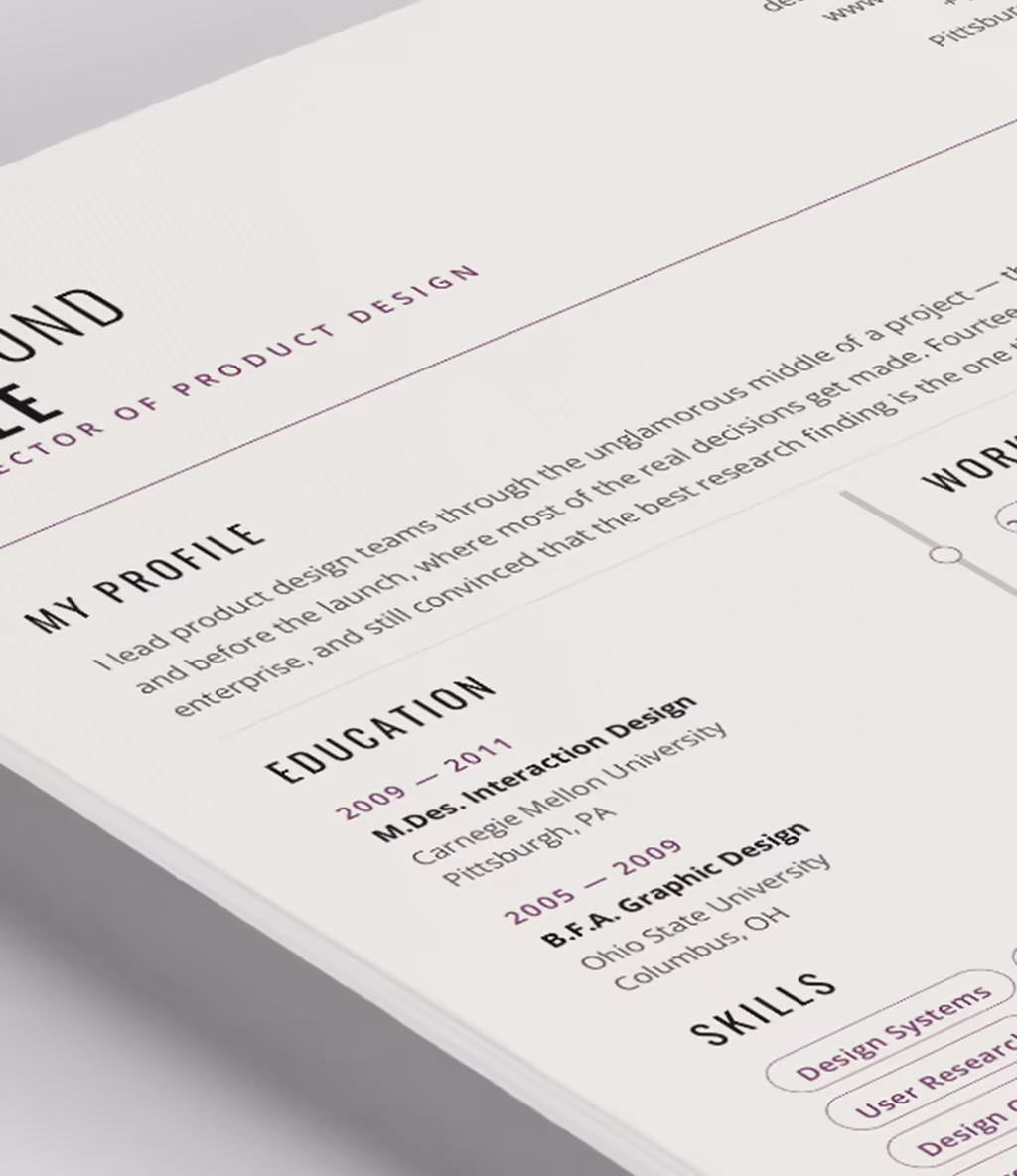 Caelum resume template content detail