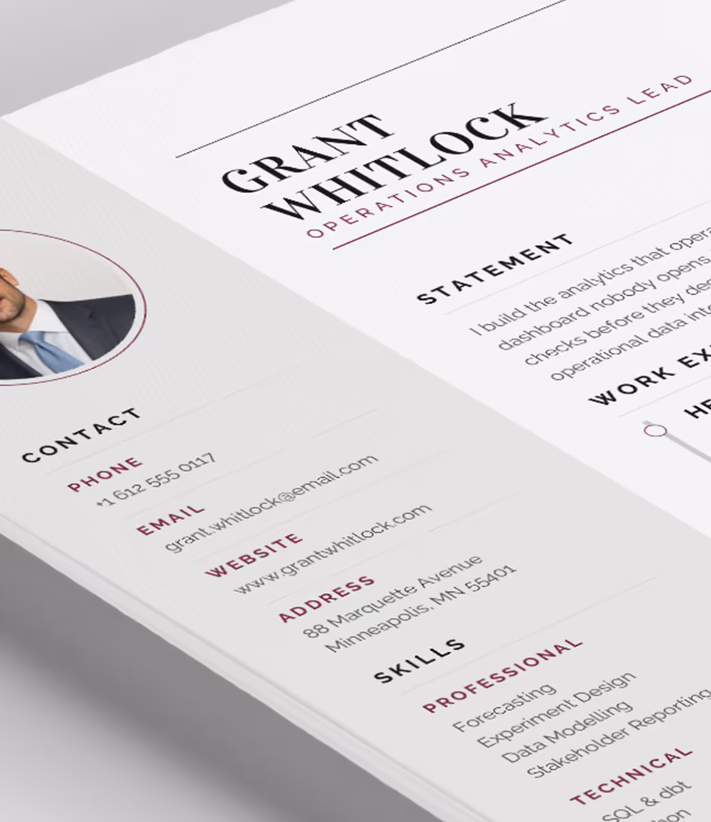 Cetus resume template content detail