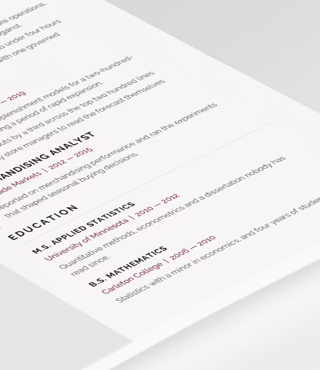 Cetus resume template experience detail