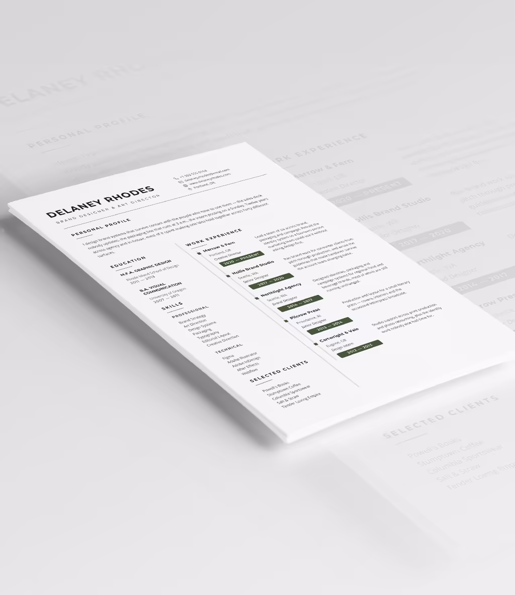 Crater resume template angled mockup