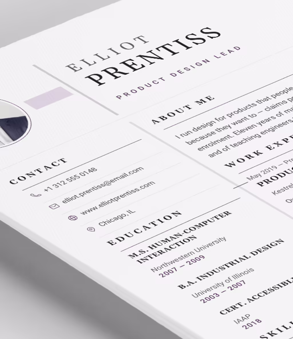 Cygnus resume template content detail