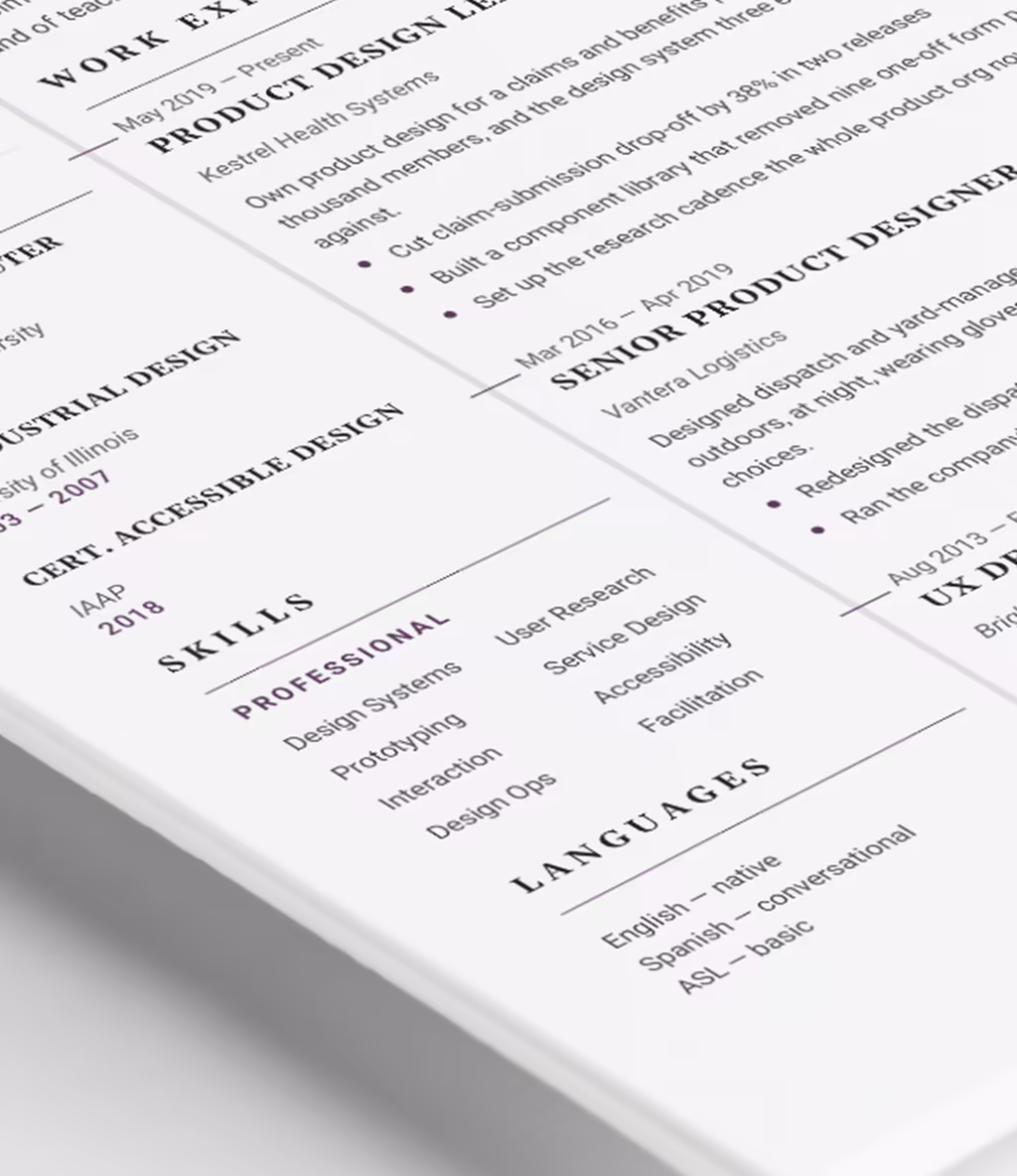 Cygnus resume template skills detail