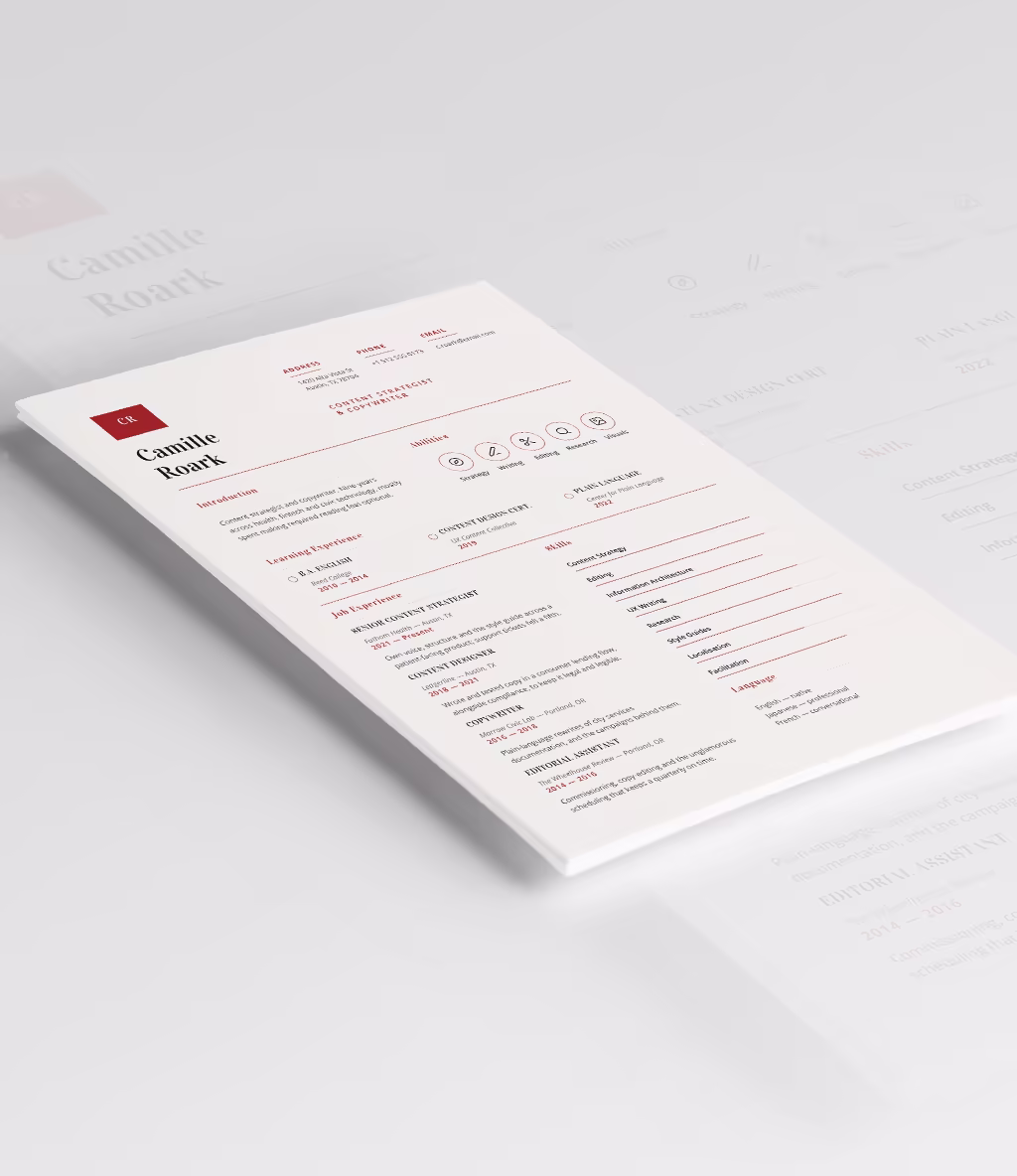 Delphinus resume template angled mockup