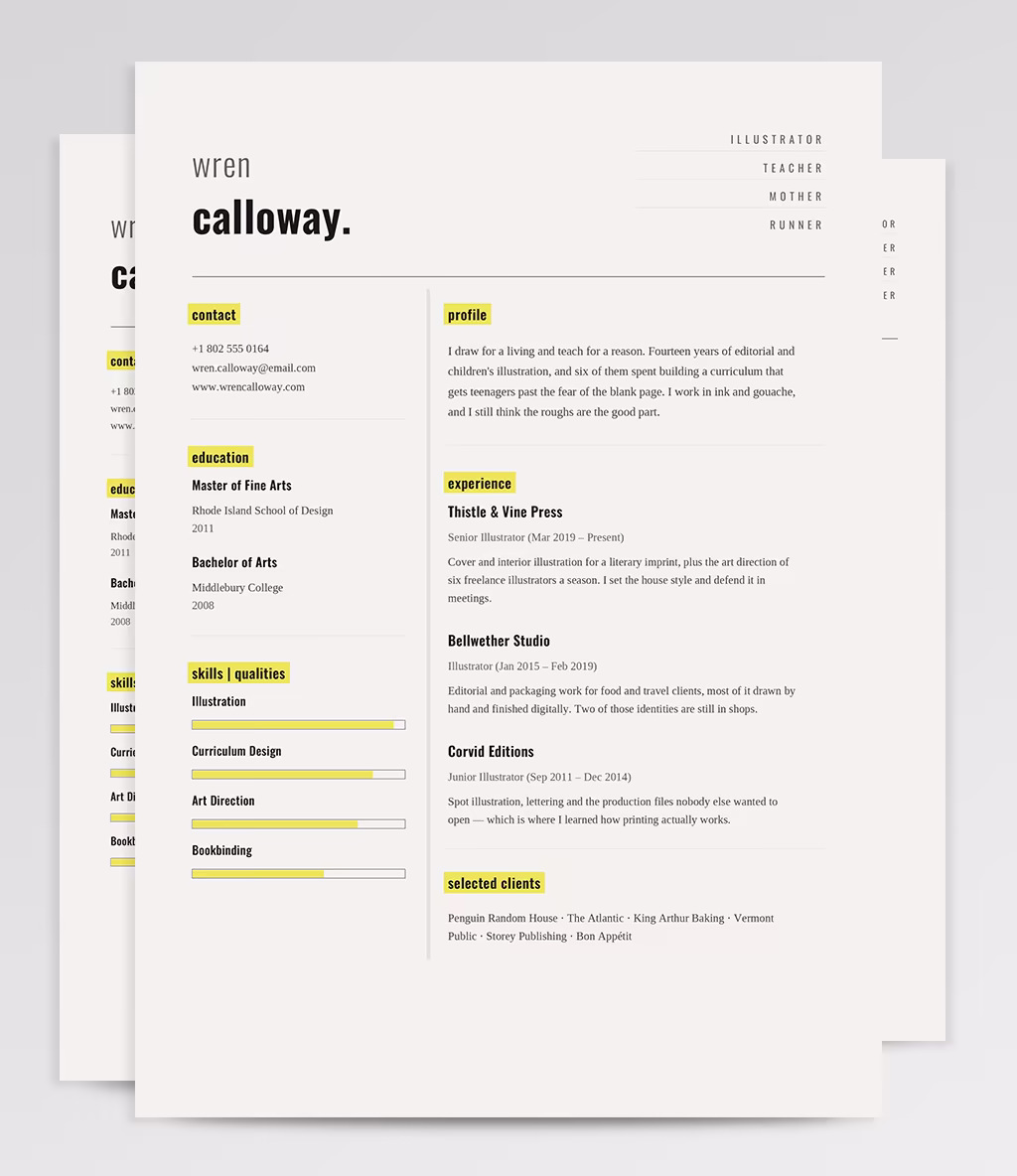 Dorado resume template overview