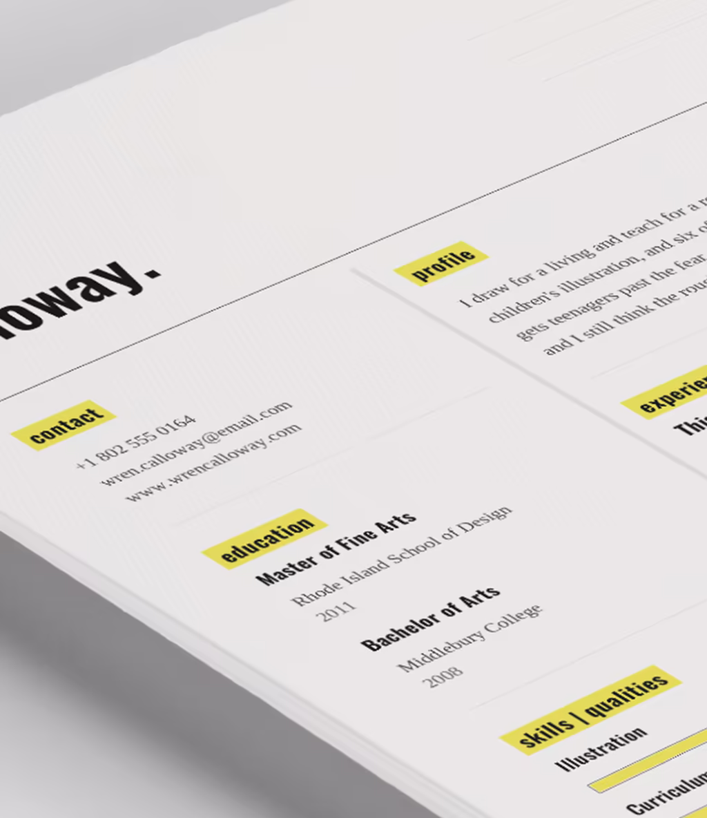 Dorado resume template content detail