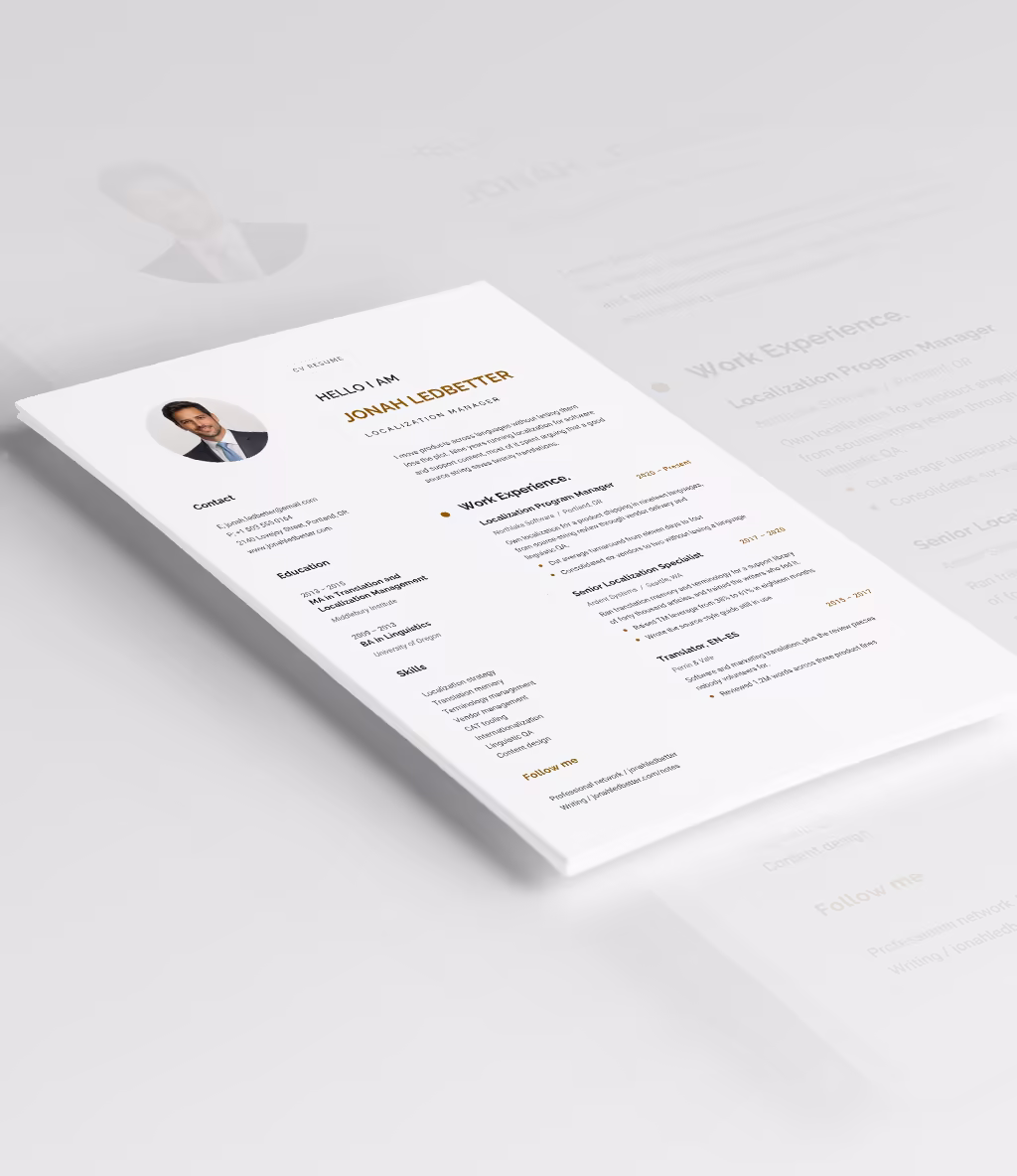 Eridanus resume template angled mockup