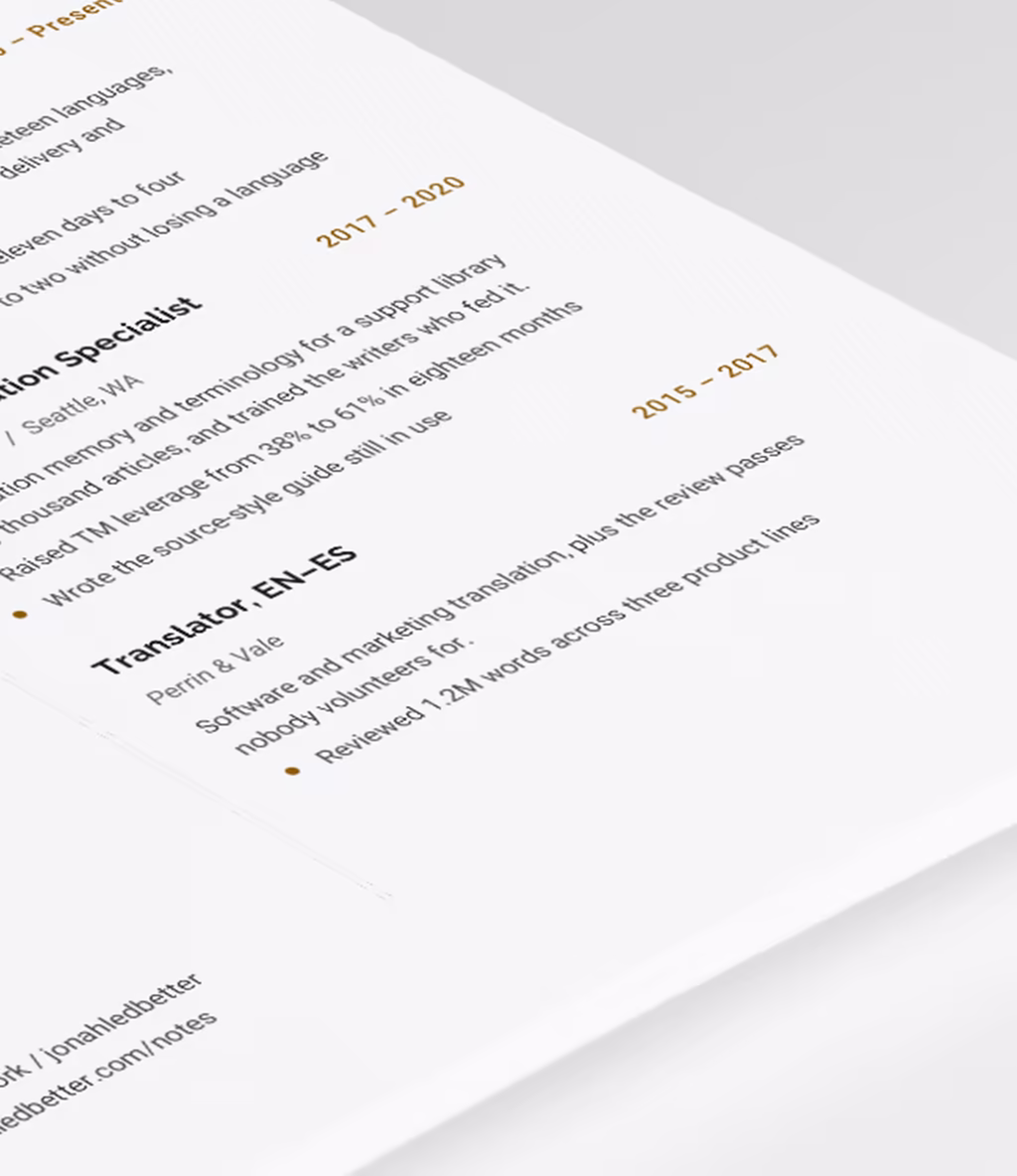 Eridanus resume template experience detail