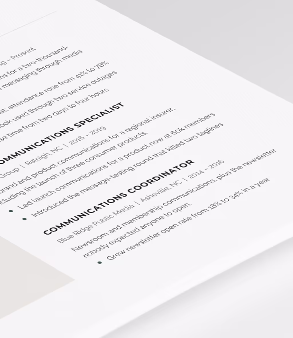 Fornax resume template experience detail
