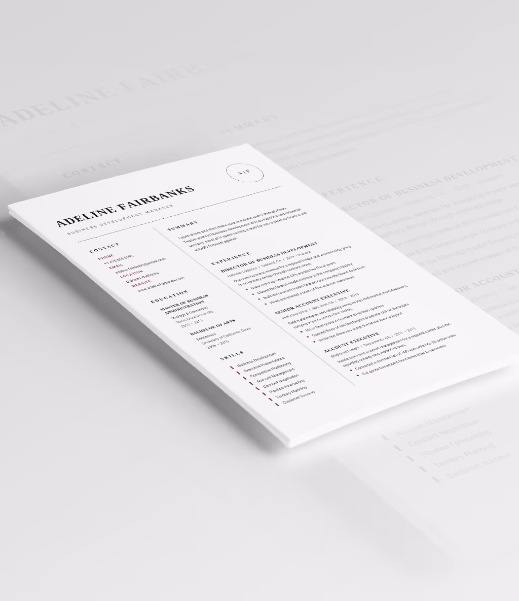 Grus resume template angled mockup