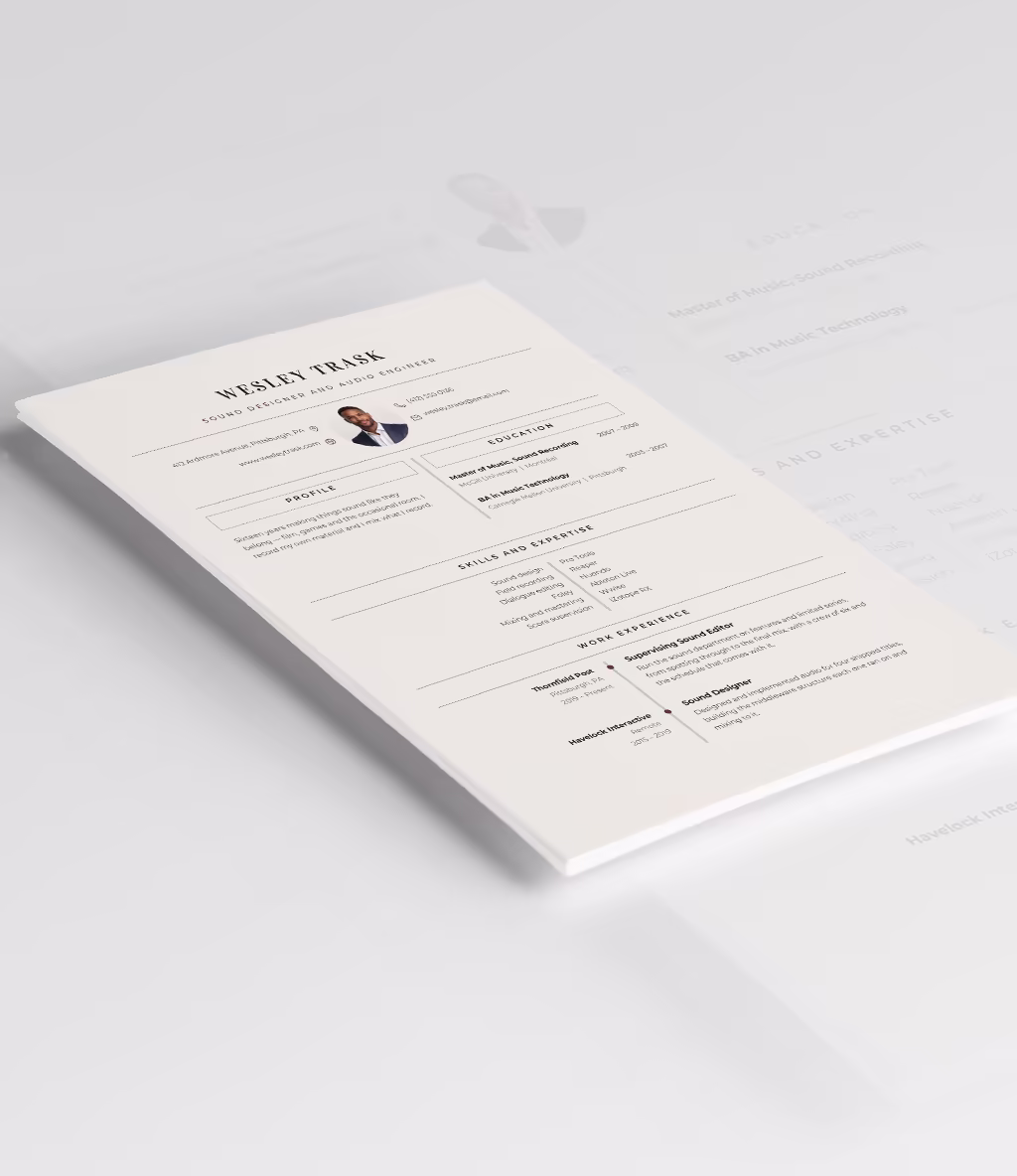 Hydrus resume template angled mockup